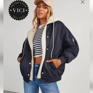 Campus Oversized Hooded Bomber Jacket size S.